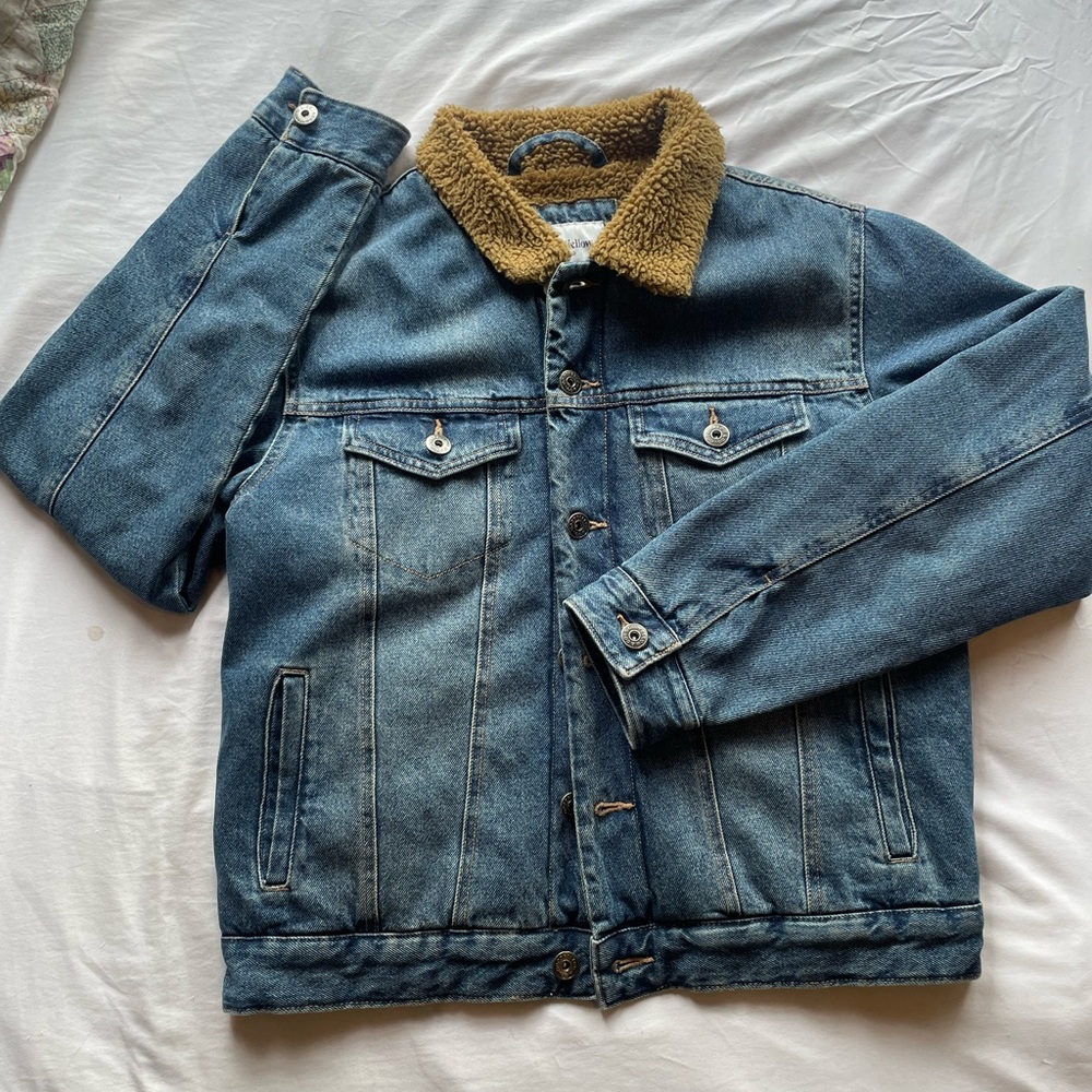 Goodfellow & Co Denim Sherpa-Lined Jacket - Blue with Tan Collar - Small